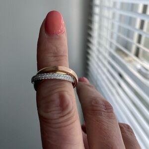 Elegant 3 row 18K Gold and Diamond Tri-Color Rolling Eternity Band
